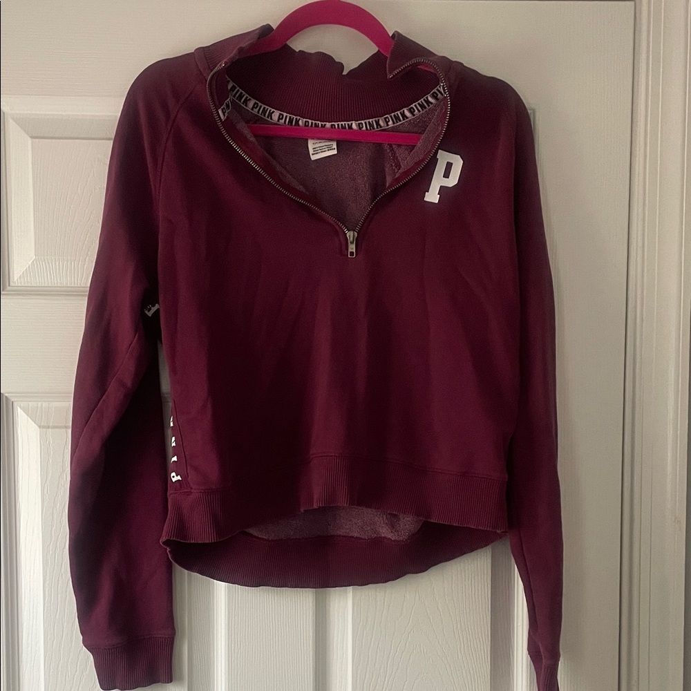 PINK Victoria's Secret Maroon Half-Zip Hoodie